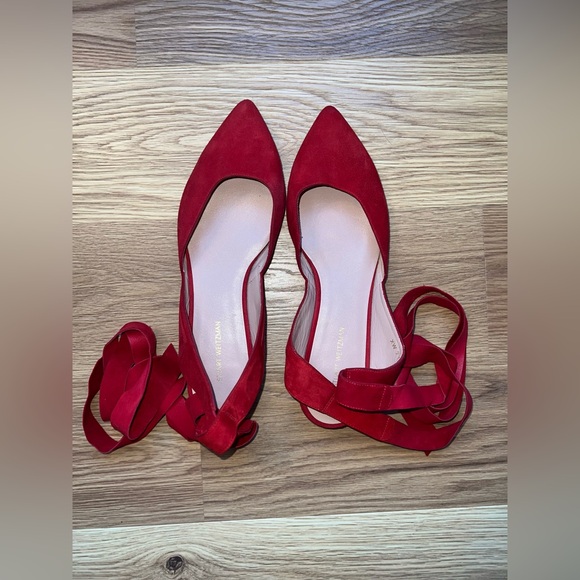 Stuart Weitzman Supersonic Red Suede Flats Size 8 - Picture 7 of 8